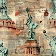 America Travel Collage Newspaper Artwork Repeat Pattern	