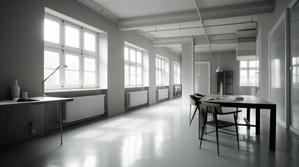 Poster - Grey Aesthetic of A Spacious Studio Bathed in Bright Sunlight, Designed by Norm Architects.