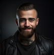 In this captivating portrait, a rugged and tattooed man with a neck tattoo exudes an edgy and confident charisma, showcasing his unique blend of strength and individuality.