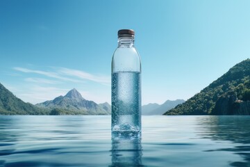 Wall Mural - Water Bottle on Aesthetic Scenery, Pure Mineral Water Advertising. Healthy Drink Natural Water