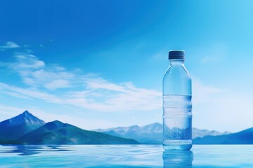 Wall Mural - Water Bottle on Aesthetic Scenery, Pure Mineral Water Advertising. Healthy Drink Natural Water