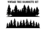 Fototapeta Las - Pine Tree Forest Silhouette Vector, Vintage forest trees Silhouettes black Clipart