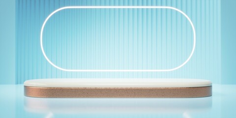 3d render of podium stage minimal blue wall scene