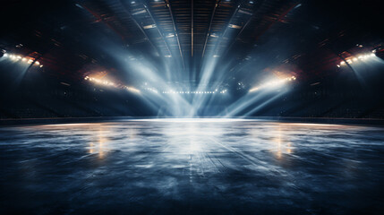 Captivating Winter Scene: A picturesque winter landscape featuring an unoccupied ice rink aglow with captivating lights