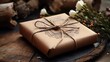 Photo of a homemade gift set wrapped in simple materials.