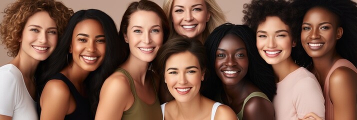 Ethnic diversity and beauty Group of women of various races with beautiful white smiles with white background