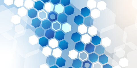 Abstract trendy technology of gradient white and blue hexagonal element pattern artwork design background. Use for ad, poster, presentation, print, artwork.