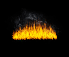 Wall Mural - smoke, flame and heat on black background with texture, pattern and burning light energy. fire line,