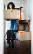 © aLListar/peopleimages.com - New house, moving in and woman with box, dog and smile in real estate, property or dream home. Mortgage, animal and lady homeowner with excited puppy in pet friendly apartment or investment