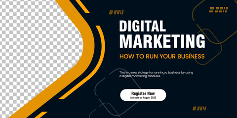 Wall Mural - A Dark and yellow abstract banner. marketing, online element banner and sign templates. Modern business banner template design for webinar design