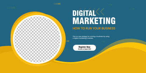 Wall Mural - Blue and yellow Banner concepts for social media vector, illustration, social media post template for food promotion simple banner frame
