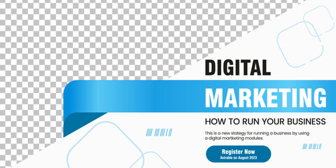 Wall Mural - Blue color ribbon decoration and place for the photo template, and with Digital matketing concepts for social media post template. Modern banner design