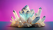 Crystal background, three-dimensional quartz gemstone growing cluster isolated on colourful. generative AI