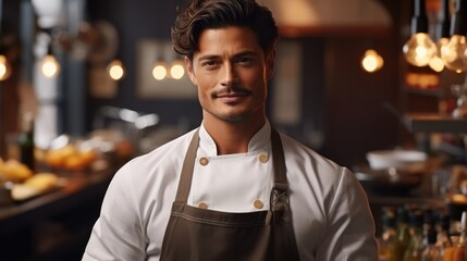 Poster - Handsome man chef standing in the kitchen.