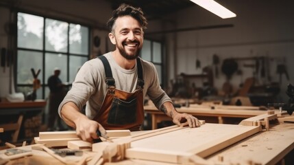 Wall Mural - Carpenter are working in joinery making wooden furniture.