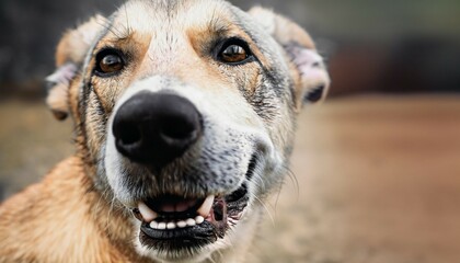 Wall Mural - close up of a dog,Close-up portrait of a dog. Detailed image of the muzzle. A wild animal is looking at something.