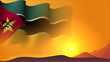 mozambique waving flag concept background design with sunset view on the hill vector illustration