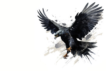 Wall Mural - Watercolor painting of black eagle on white background. Birds. Wildlife Animals. Illustration, Generative AI.