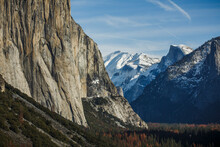 El Capitan And Half Dome In Winter In Yosemite National Park.