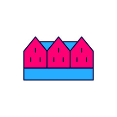 Sticker - Filled outline Icelandic wooden house icon isolated on white background. Architecture element of Iceland. Vector