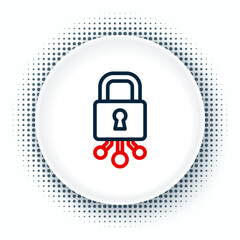 Poster - Line Cyber security icon isolated on white background. Closed padlock on digital circuit board. Safety concept. Digital data protection. Colorful outline concept. Vector