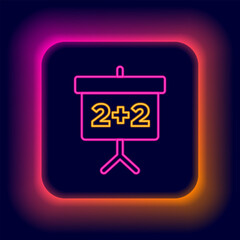 Poster - Glowing neon line Chalkboard icon isolated on black background. School Blackboard sign. Colorful outline concept. Vector