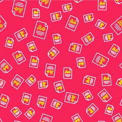 Poster - Line Exam sheet with A plus grade icon isolated seamless pattern on red background. Test paper, exam, or survey concept. School test or exam. Vector
