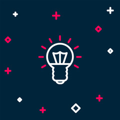 Poster - Line Light bulb with concept of idea icon isolated on blue background. Energy and idea symbol. Inspiration concept. Colorful outline concept. Vector