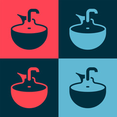 Sticker - Pop art Washbasin icon isolated on color background. Barber washing chair with washbasin. Hair washing chair. Vector