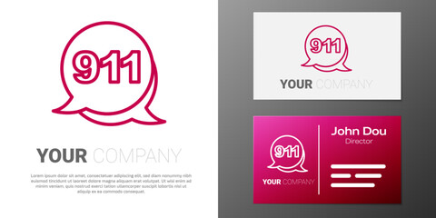 Poster - Logotype line Telephone with emergency call 911 icon isolated on white background. Police, ambulance, fire department, call, phone. Logo design template element. Vector