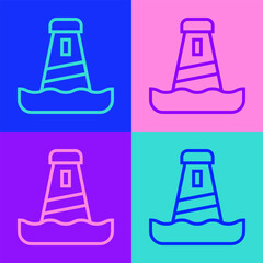 Canvas Print - Pop art line Lighthouse icon isolated on color background. Vector