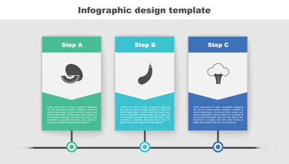 Sticker - Set Melon fruit, Eggplant and Broccoli. Business infographic template. Vector