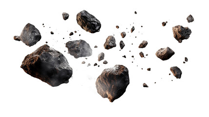 small asteroids moving fast isolated on solid white background