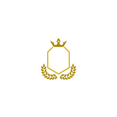 Poster - Crown, Shield and laurel wreath logo icon isolated on white background. Golden shield with crown 