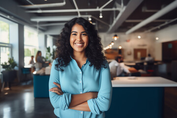 Wall Mural - Attractive hispanic businesswoman CEO confident and staning front of modern office