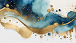 Abstract watercolor paint background by gradient deep blue color with liquid fluid grunge texture for background, banner gold