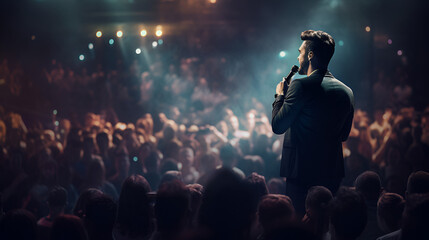 A Man Speaking to a Crowd on a Stage