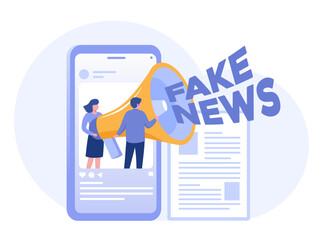 Fake news illustration, information, social media news, hoax, propaganda, flat vector banner for landing page website