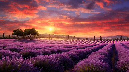 Wall Mural - lavender field at sunset