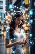 © azone - Woman robot using mobile smartphone with E-commerce technology