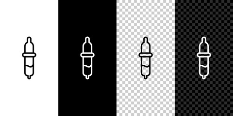 Sticker - Set line Pipette icon isolated on black and white background. Element of medical, chemistry lab equipment. Pipette with drop. Medicine symbol. Vector