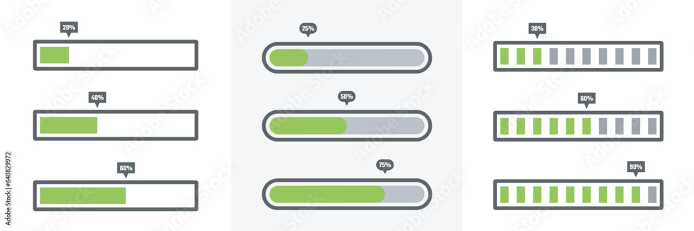 set of loading bar progress icons.Loading or installing process ...