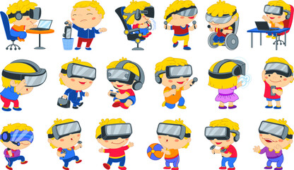 Poster - game goggles icons set cartoon vector. vr 360. glass digital