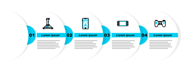Poster - Set line Gamepad, Portable video game console, Mobile and playing in and Joystick for arcade machine icon. Vector