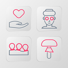 Canvas Print - Set line Mushroom, Vacuum cans, Facial cosmetic mask and Heart in hand icon. Vector