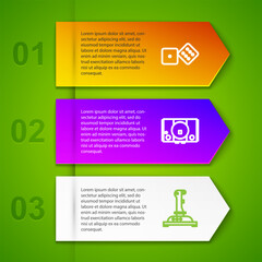 Poster - Set line Game dice, Video game console, Joystick for arcade machine and with joystick. Business infographic template. Vector