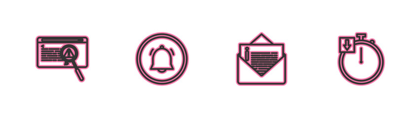 Poster - set line system bug concept, envelope, button chat notification and stopwatch icon. vector