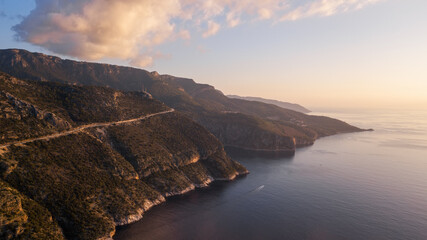 Canvas Print - Butterfly Valley landscape drone view at sunset in Oludeniz Fethiye Turkey