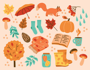 Wall Mural - Fall season color elements. Vector isolated elements.