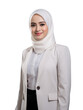 Young asian muslim business woman wearing white suit and white hijab confident and smiling